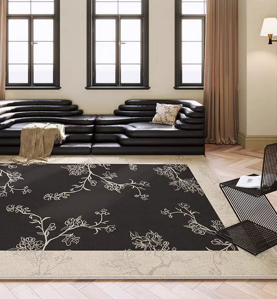 Unique Bedroom Modern Rugs, Contemporary Modern Rugs under Dining Room Table, French Style Rugs for Interior Design, Flower Pattern Modern Rugs for Living Room-HomePaintingDecor