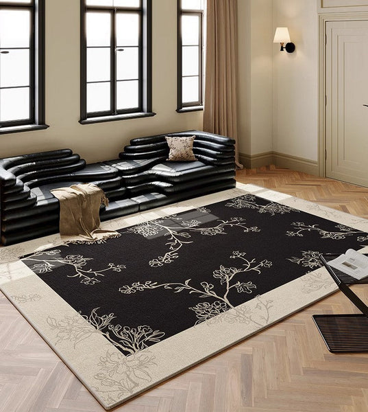 Unique Bedroom Modern Rugs, Contemporary Modern Rugs under Dining Room Table, French Style Rugs for Interior Design, Flower Pattern Modern Rugs for Living Room-HomePaintingDecor