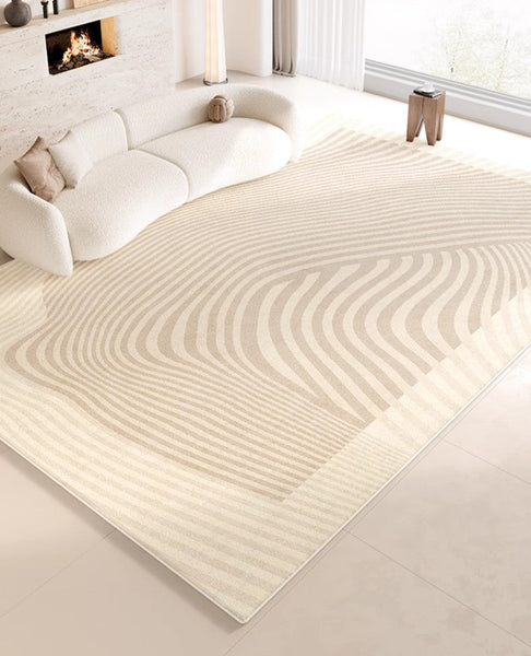 Cream Color Rugs under Dining Room Table, Abstract Area Rugs for Living Room, Geometric Contemporary Modern Rugs Next to Bed, Modern Carpets for Kitchen-HomePaintingDecor