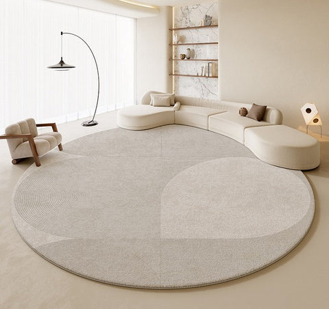 Living Room Modern Grey Rugs, Circular Rugs under Coffee Table, Round Contemporary Modern Rugs in Bedroom, Modern Carpets for Dining Room-HomePaintingDecor