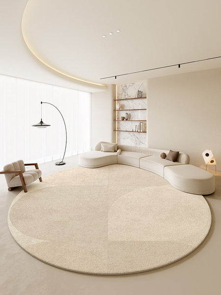 Unique Modern Rugs for Living Room, Geometric Round Rugs for Dining Room, Contemporary Cream Color Rugs for Bedroom, Circular Modern Rugs under Chairs-HomePaintingDecor