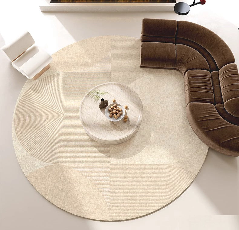 Unique Modern Rugs for Living Room, Geometric Round Rugs for Dining Room, Contemporary Cream Color Rugs for Bedroom, Circular Modern Rugs under Chairs-HomePaintingDecor