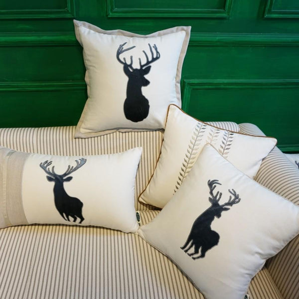 Embroider Elk Cotton Pillow Cover, Decorative Throw Pillow, Sofa Pillows, Home Decor-HomePaintingDecor