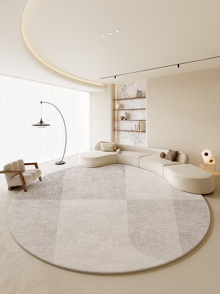 Circular Modern Rugs, Dining Room Modern Rug Ideas, Round Area Rugs, Modern Rugs in Bedroom,Abstract Grey Rugs under Coffee Table-HomePaintingDecor