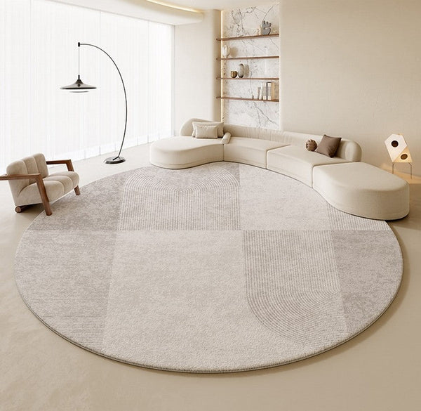 Circular Modern Rugs, Dining Room Modern Rug Ideas, Round Area Rugs, Modern Rugs in Bedroom,Abstract Grey Rugs under Coffee Table-HomePaintingDecor