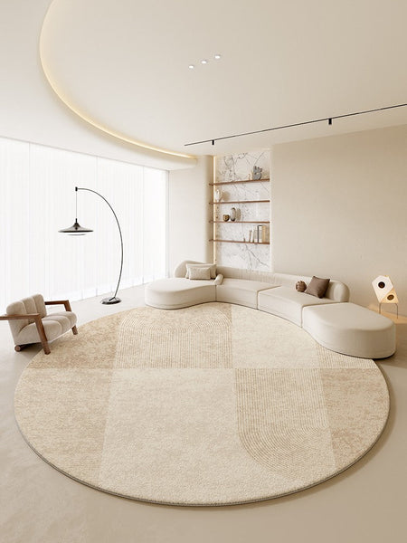 Abstract Contemporary Rugs for Bedroom, Modern Cream Color Rugs for Living Room, Modern Round Rugs under Coffee Table, Circular Rugs for Dining Table-HomePaintingDecor