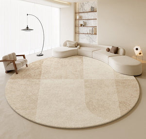 Abstract Contemporary Rugs for Bedroom, Modern Cream Color Rugs for Living Room, Modern Round Rugs under Coffee Table, Circular Rugs for Dining Table-HomePaintingDecor