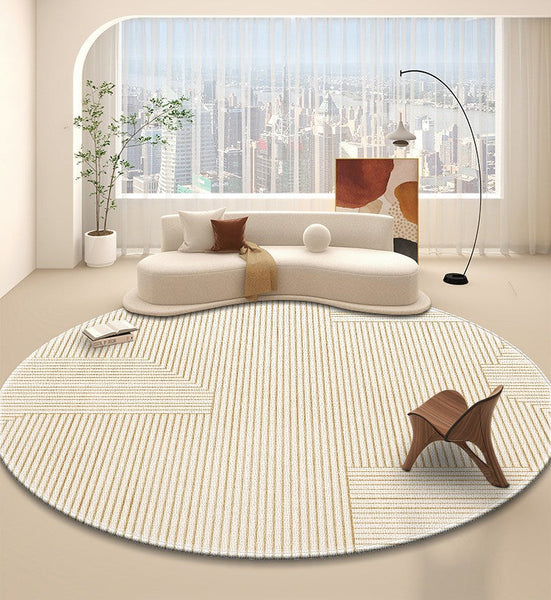 Dining Room Contemporary Round Rugs, Circular Modern Rugs under Chairs, Bedroom Modern Round Rugs, Geometric Modern Rug Ideas for Living Room-HomePaintingDecor