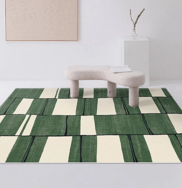 Soft Modern Rugs under Dining Room Table, Contemporary Modern Rugs, Green Geometric Carpets, Abstract Modern Rugs for Living Room-HomePaintingDecor