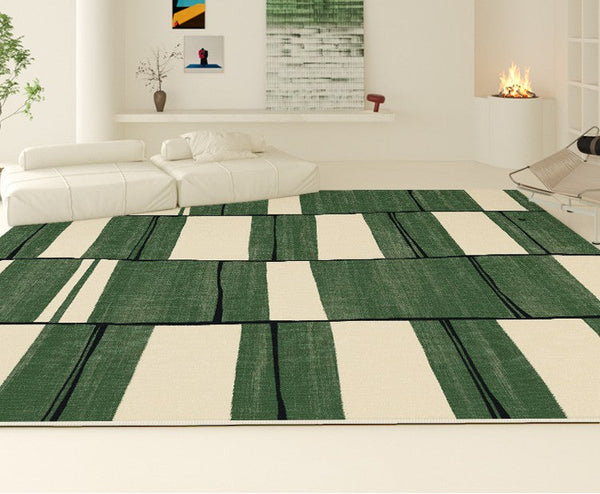 Soft Modern Rugs under Dining Room Table, Contemporary Modern Rugs, Green Geometric Carpets, Abstract Modern Rugs for Living Room-HomePaintingDecor