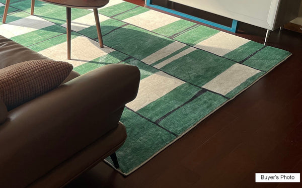 Contemporary Modern Rugs, Green Geometric Carpets, Abstract Modern Rugs for Living Room, Soft Modern Rugs under Dining Room Table-HomePaintingDecor