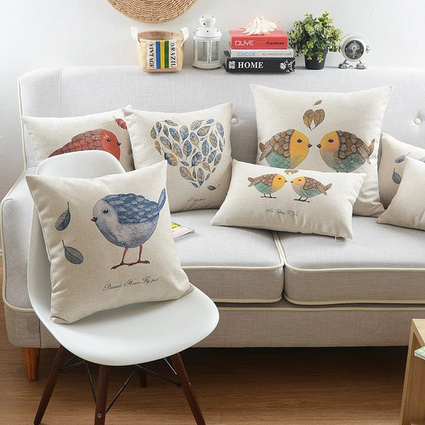 Decorative Sofa Pillows for Dining Room, Simple Decorative Pillow Covers, Love Birds Throw Pillows for Couch, Singing Birds Decorative Throw Pillows-HomePaintingDecor