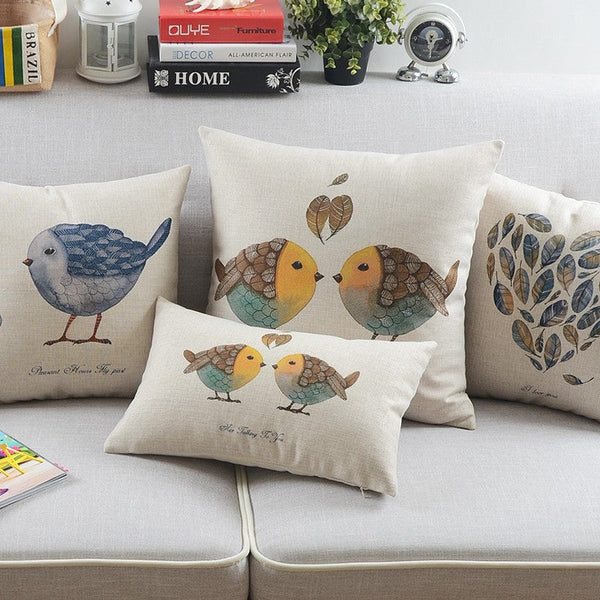 Love Birds Throw Pillows for Couch, Simple Decorative Pillow Covers, Decorative Sofa Pillows for Children's Room, Singing Birds Decorative Throw Pillows-HomePaintingDecor