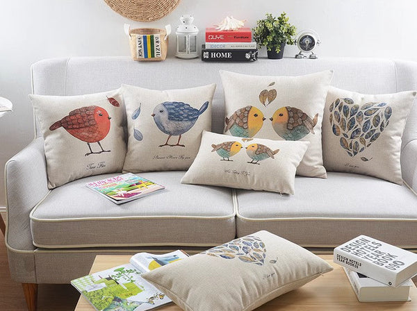 Simple Decorative Pillow Covers, Decorative Sofa Pillows for Children's Room, Love Birds Throw Pillows for Couch, Singing Birds Decorative Throw Pillows-HomePaintingDecor