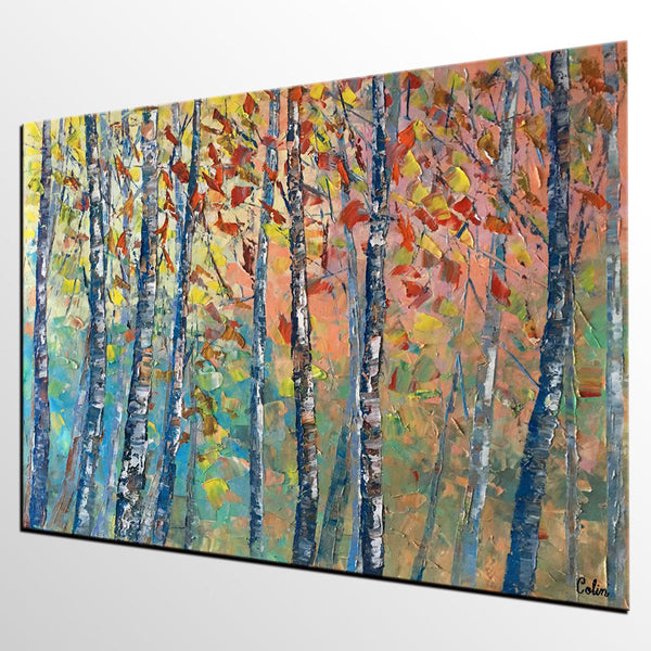 Birch Tree Painting, Landscape Painting, Original Wall Art, Canvas Art, Custom Large Oil Painting-HomePaintingDecor