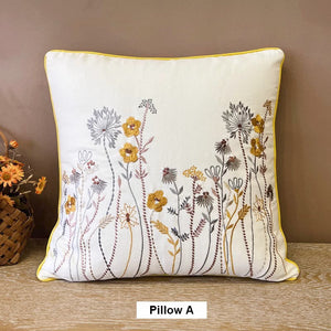 Simple Decorative Throw Pillows for Couch, Spring Flower Decorative Throw Pillows, Embroider Flower Cotton Pillow Covers, Farmhouse Sofa Decorative Pillows-HomePaintingDecor