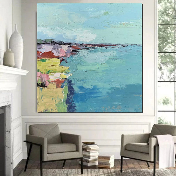 Seashore Abstract Painting, Hand Painted Abstract Painting, Extra Large Abstract Paintings on Canvas, Bedroom Wall Art Ideas, Abstract Landscape Painting-HomePaintingDecor