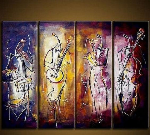 Music Player Painting, Extra Large Painting Above Sofa, 4 Piece Abstract Painting, Simple Abstract Wall Art, Modern Paintings for Living Room-HomePaintingDecor