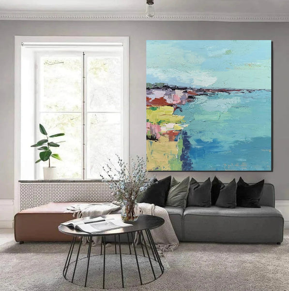 Seashore Abstract Painting, Hand Painted Abstract Painting, Extra Large Abstract Paintings on Canvas, Bedroom Wall Art Ideas, Abstract Landscape Painting-HomePaintingDecor