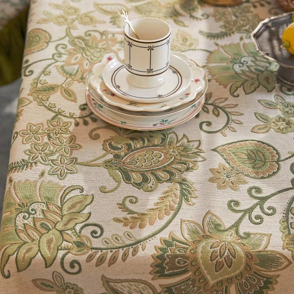 Modern Kitchen Table Cover, Table Cover for Dining Room Table, Flower Pattern Linen Tablecloth for Round Table, Simple Modern Rectangle Tablecloth Ideas for Oval Table-HomePaintingDecor