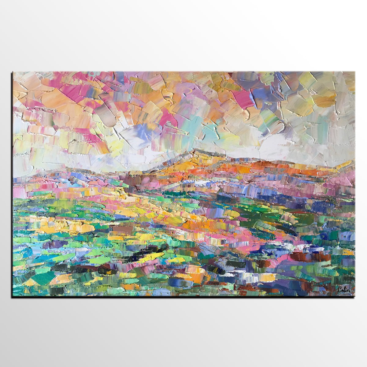 Abstract Mountain Landscape Painting, Custom Landscape Painting on Canvas, Large Painting for Living Room, Heavy Texture Painting-HomePaintingDecor