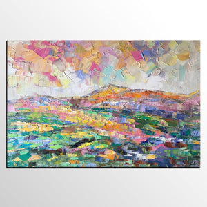 Abstract Mountain Landscape Painting, Custom Landscape Painting on Canvas, Large Painting for Living Room, Heavy Texture Painting-HomePaintingDecor