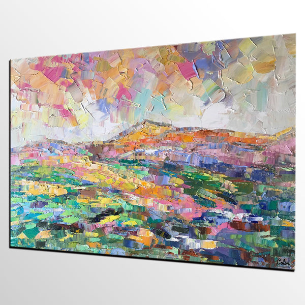 Abstract Mountain Landscape Painting, Custom Landscape Painting on Canvas, Large Painting for Living Room, Heavy Texture Painting-HomePaintingDecor