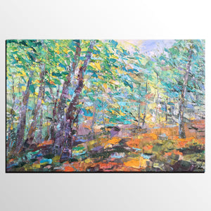 Autumn Forest Tree Painting, Landscape Canvas Painting, Impasto Paintings, Custom Large Painting for Bedroom, Original Landscape Painting-HomePaintingDecor