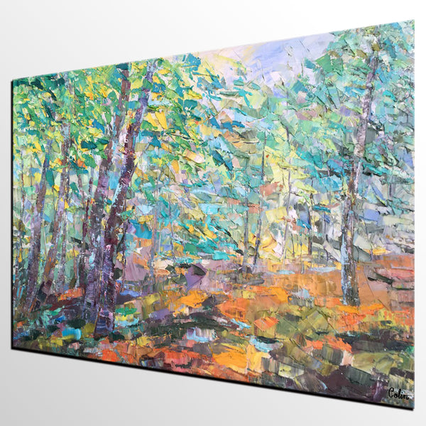 Autumn Forest Tree Painting, Landscape Canvas Painting, Impasto Paintings, Custom Large Painting for Bedroom, Original Landscape Painting-HomePaintingDecor