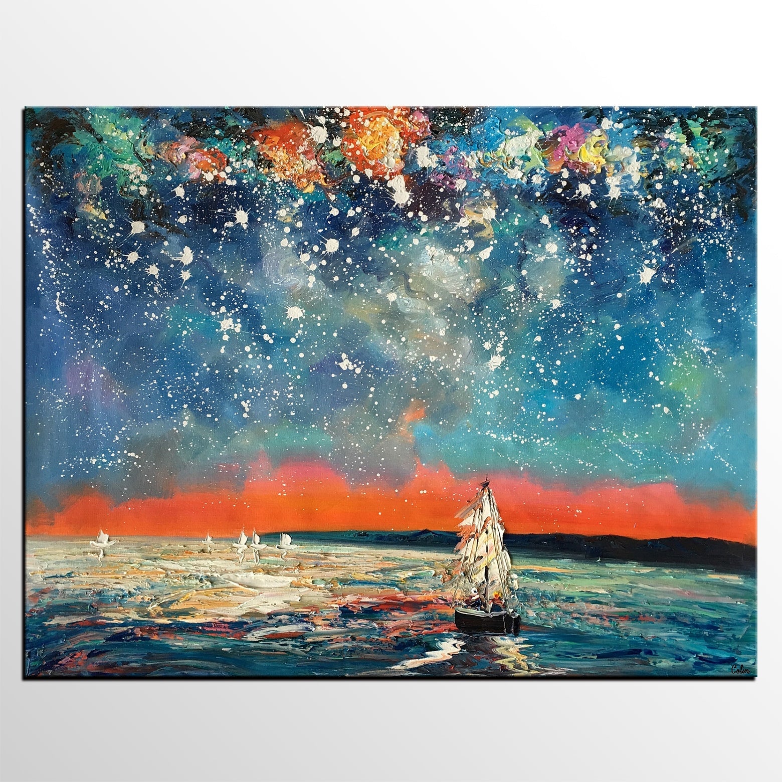 Landscape Painting, Starry Night Sky, Abstract Painting, Canvas Art, Custom Extra Large Canvas Painting-HomePaintingDecor