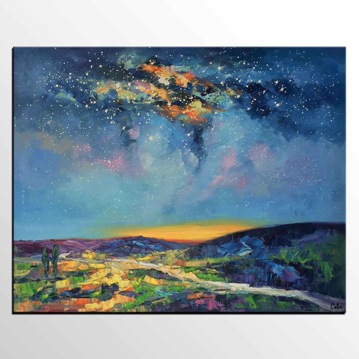 Bedroom Art, Abstract Painting, Starry Night Sky, Landscape Painting, Custom Large Art-HomePaintingDecor