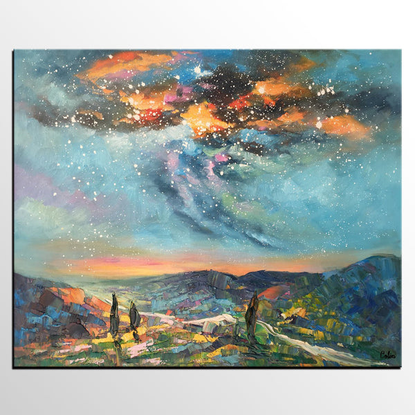 Oil Painting, Starry Night Sky Painting, Custom Abstract Canvas Artwork, Canvas Painting for Kitchen-HomePaintingDecor