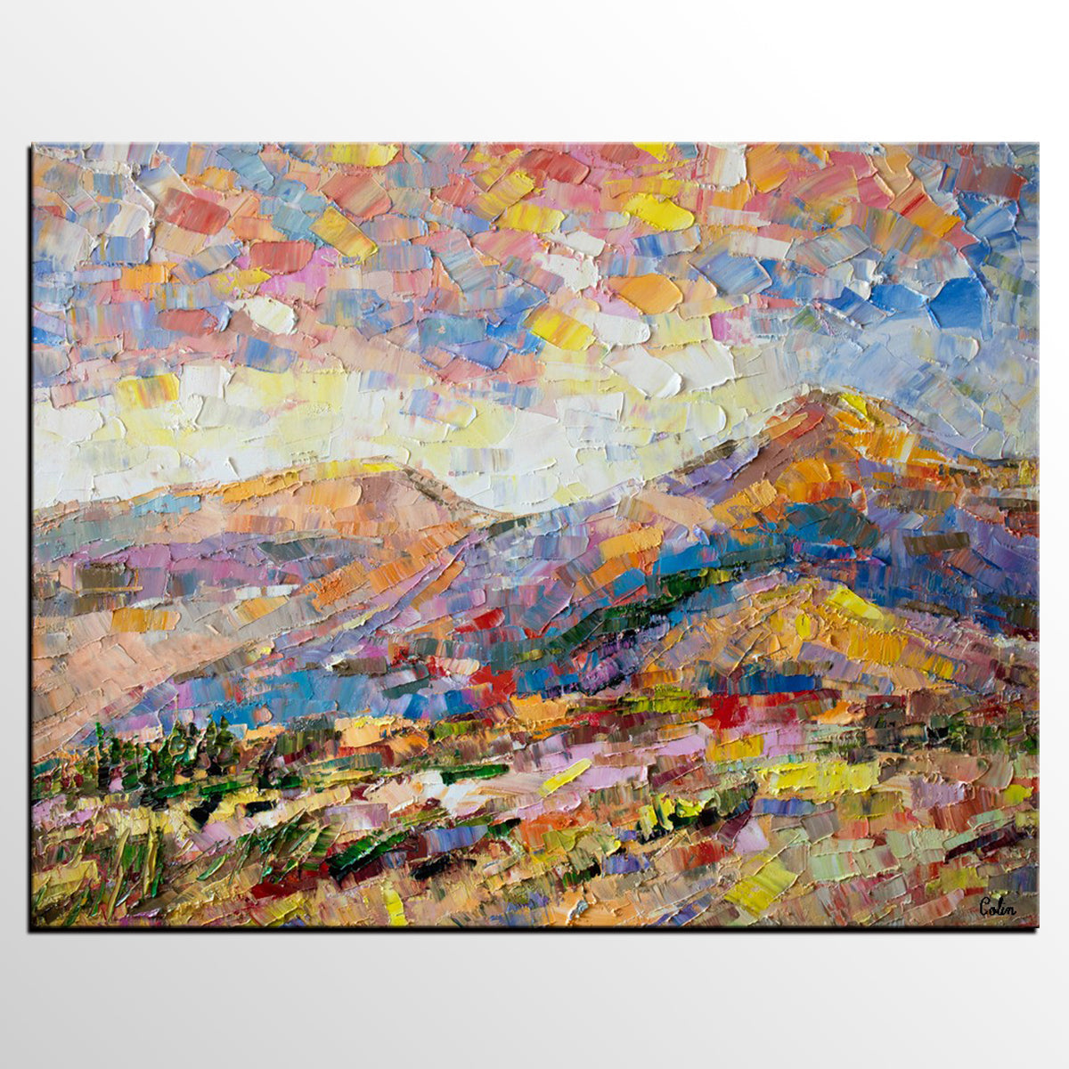 Oil Painting on Canvas, Mountain Landscape Painting, Custom Original Painting for Sale, Landscape Canvas Painting for Bedroom-HomePaintingDecor