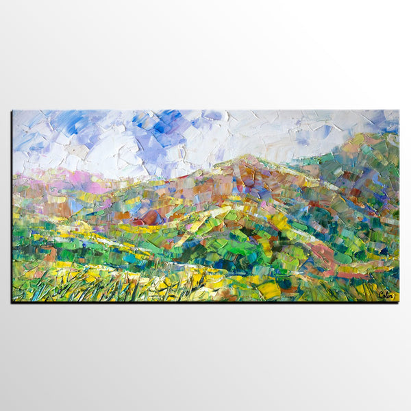 Mountain Landscape Painting, Spring Mountain Painting, Custom Original Painting on Canvas, Landscape Painting for Dining Room-HomePaintingDecor