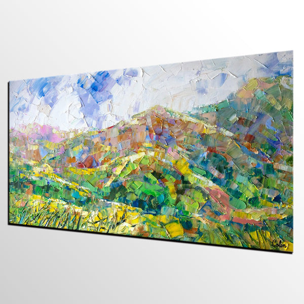 Mountain Landscape Painting, Spring Mountain Painting, Custom Original Painting on Canvas, Landscape Painting for Dining Room-HomePaintingDecor