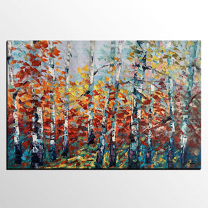 Landscape Painting, Birch Tree Painting, Custom Extra Large Canvas Art, Heavy Texture Original Artwork, Canvas Oil Painting-HomePaintingDecor