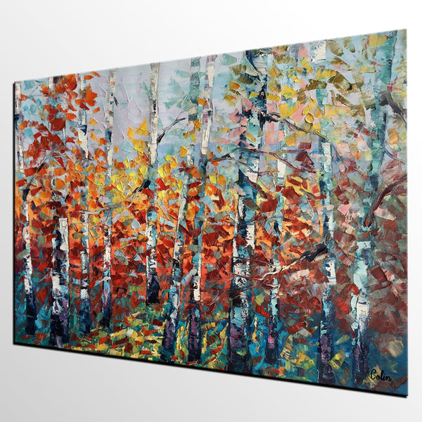 Landscape Painting, Autumn Forest Tree Painting, Canvas Wall Art, Custom Extra Large Art, Abstract Oil Painting, Original Painting-HomePaintingDecor