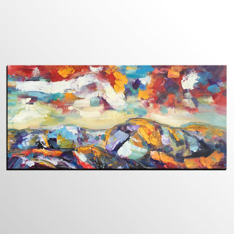 Mountain Landscape Painting, Original Landscape Painting, Custom Art, Heavy Texture Painting, Oil Painting for Living Room-HomePaintingDecor