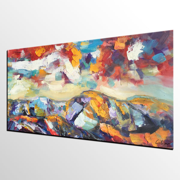 Mountain Landscape Painting, Original Landscape Painting, Custom Art, Heavy Texture Painting, Oil Painting for Living Room-HomePaintingDecor