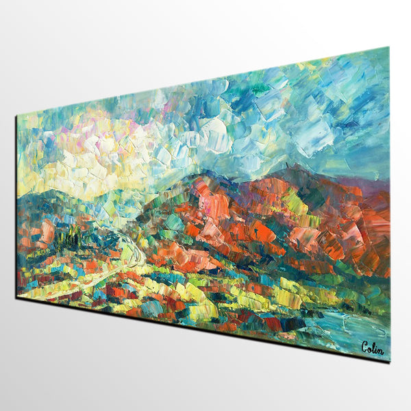 Original Wall Art, Mountain Landscape Painting, Large Wall Art, Original Artwork, Canvas Painting-HomePaintingDecor