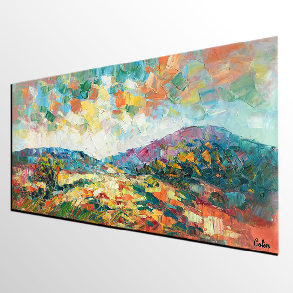 Original Artwork, Mountain Landscape Painting, Custom Extra Large Art, Canvas Artwork-HomePaintingDecor