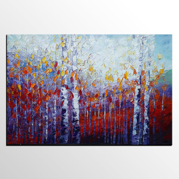 Custom Canvas Art, Autumn Tree Painting, Abstract Landscape Painting, Canvas Painting-HomePaintingDecor