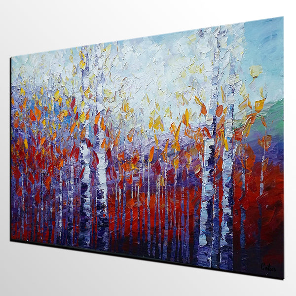 Custom Canvas Art, Autumn Tree Painting, Abstract Landscape Painting, Canvas Painting-HomePaintingDecor