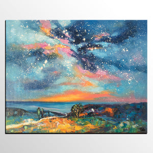 Original Painting, Starry Night Sky Painting, Original Artwork, Custom Large Canvas Painting, Art on Canvas-HomePaintingDecor