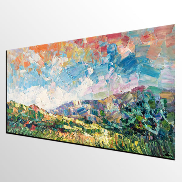 Spring Mountain Landscape Painting, Custom Extra Large Painting, Canvas Artwork, Original Artwork-HomePaintingDecor