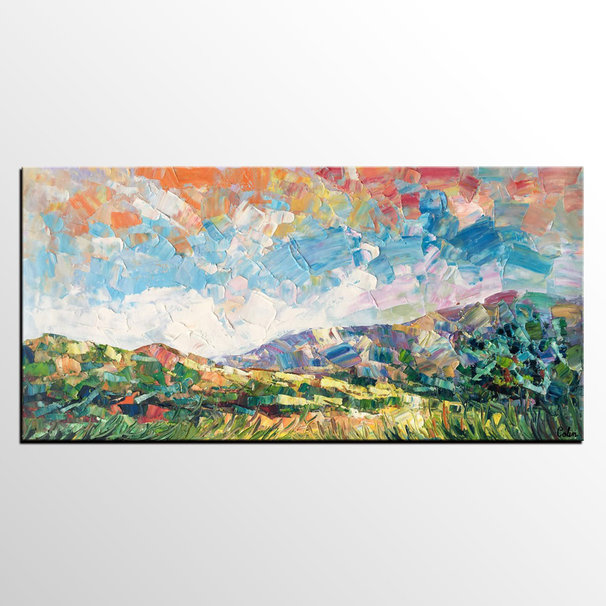 Spring Mountain Landscape Painting, Custom Extra Large Painting, Canvas Artwork, Original Artwork-HomePaintingDecor