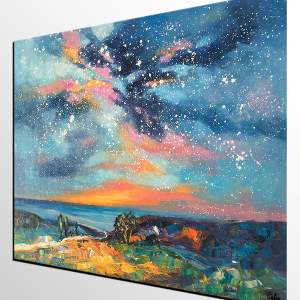 Original Painting, Starry Night Sky Painting, Original Artwork, Custom Large Canvas Painting, Art on Canvas-HomePaintingDecor