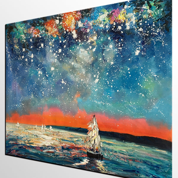 Landscape Painting, Starry Night Sky, Abstract Painting, Canvas Art, Custom Extra Large Canvas Painting-HomePaintingDecor