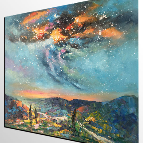 Oil Painting, Starry Night Sky Painting, Custom Abstract Canvas Artwork, Canvas Painting for Kitchen-HomePaintingDecor