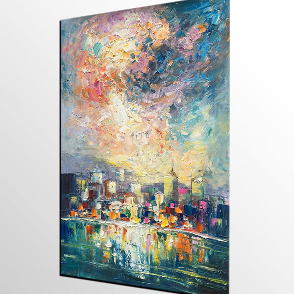 Abstract Landscape Painting, Heavy Texture Wall Art Paintings, Custom Original Paintings on Canvas, Cityscape Painting-HomePaintingDecor